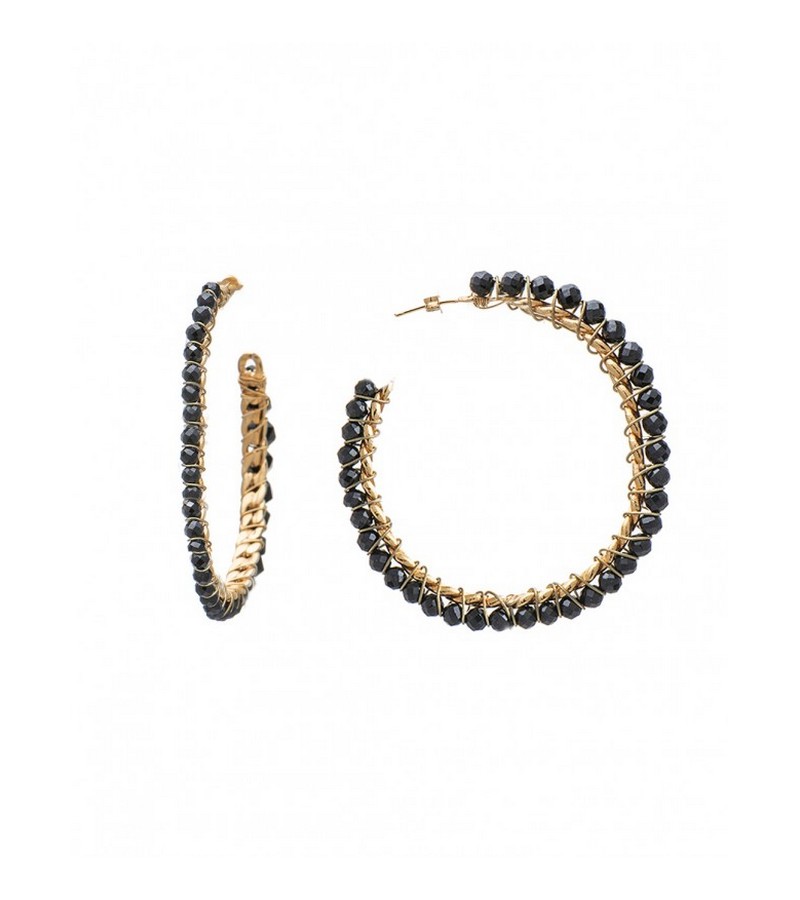 Σκουλαρίκια από ορείχαλκο Small Black Onyx Hoops L Χρυσό LifeLikes 547